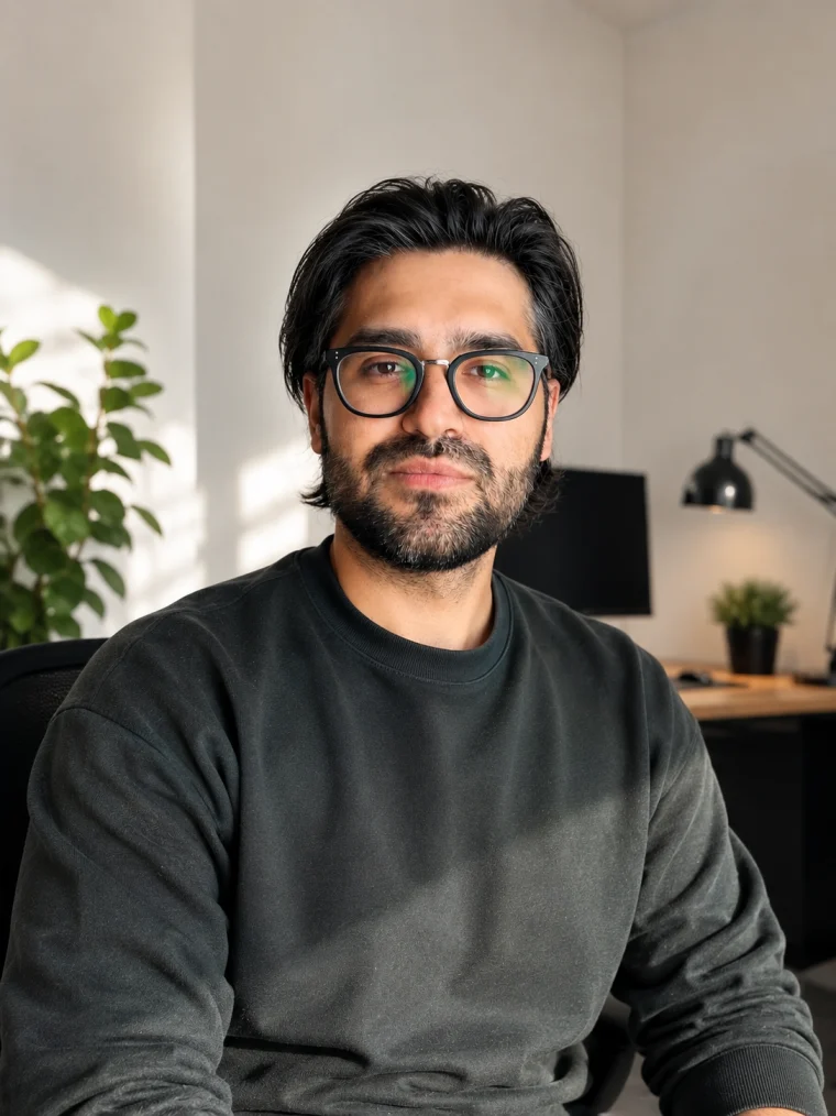 Batuhan Tasci an seinem Arbeitsplatz in Karlsruhe