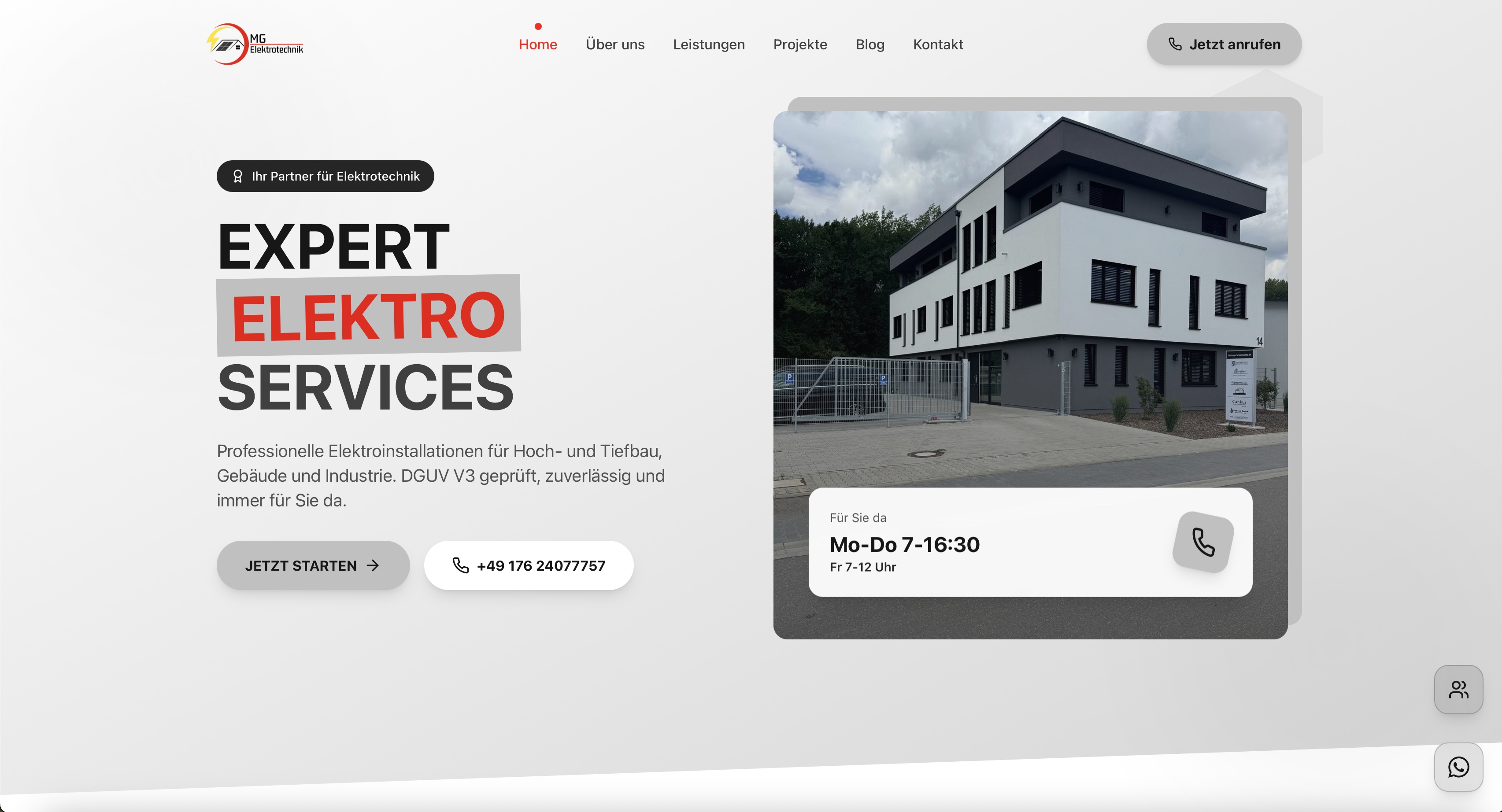 MG Elektrotechnik, Handwerk & Industrie: Website von Pixylmedia