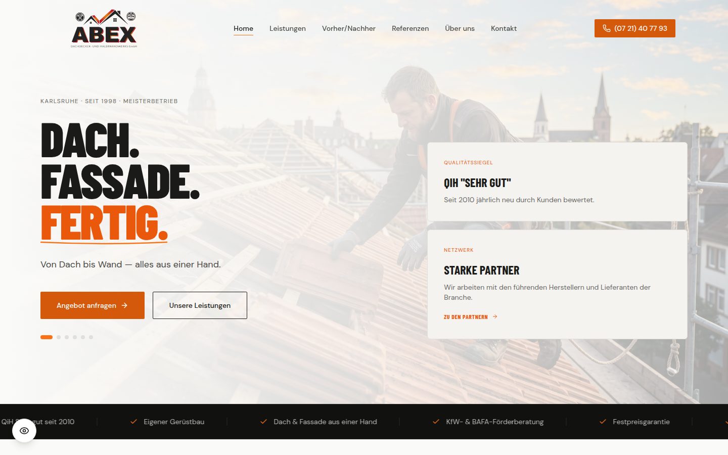 ABEX Karlsruhe, Dachdecker & Malerei: Website von Pixylmedia