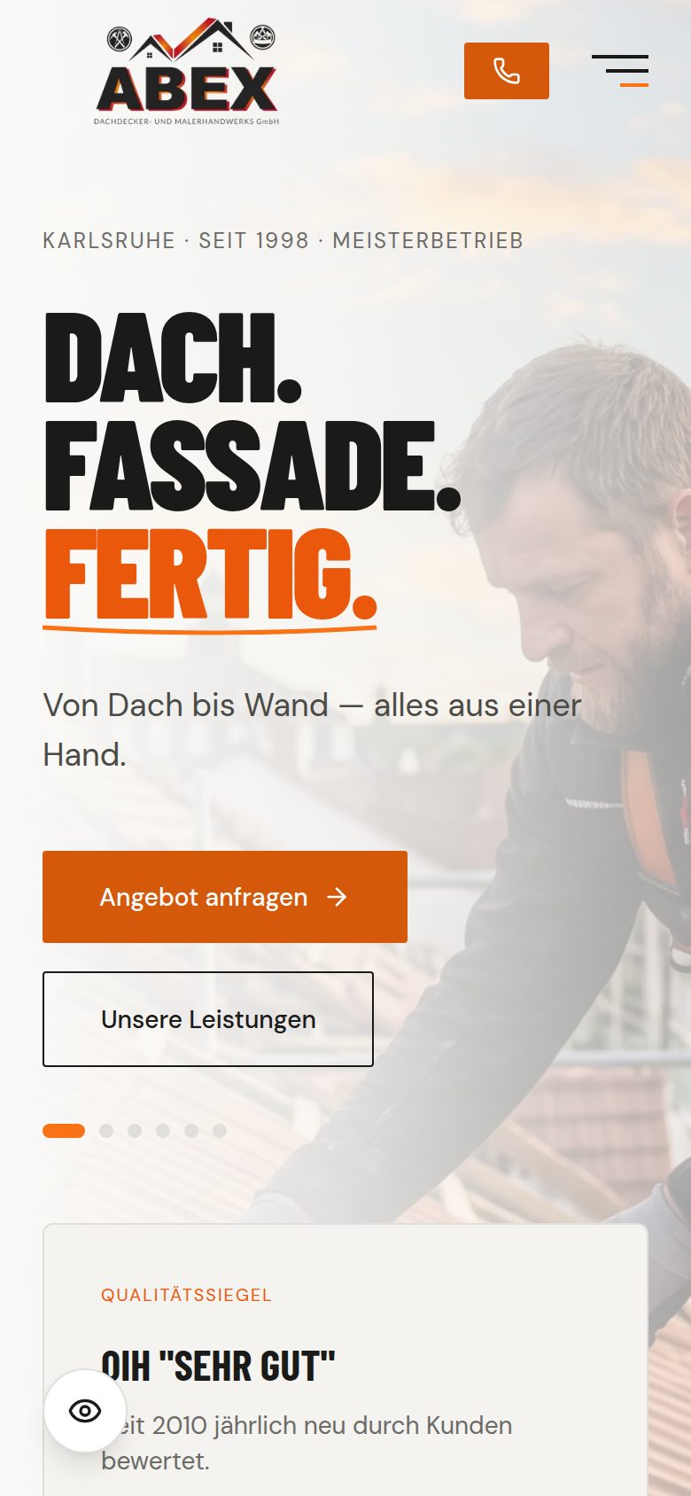 Mobile Ansicht der Website von ABEX Karlsruhe