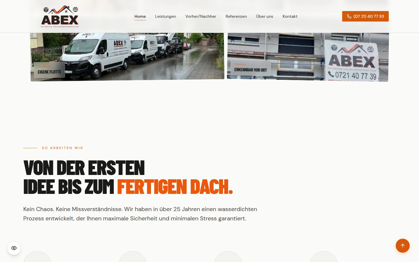 Sektion 1 der Website von ABEX Karlsruhe