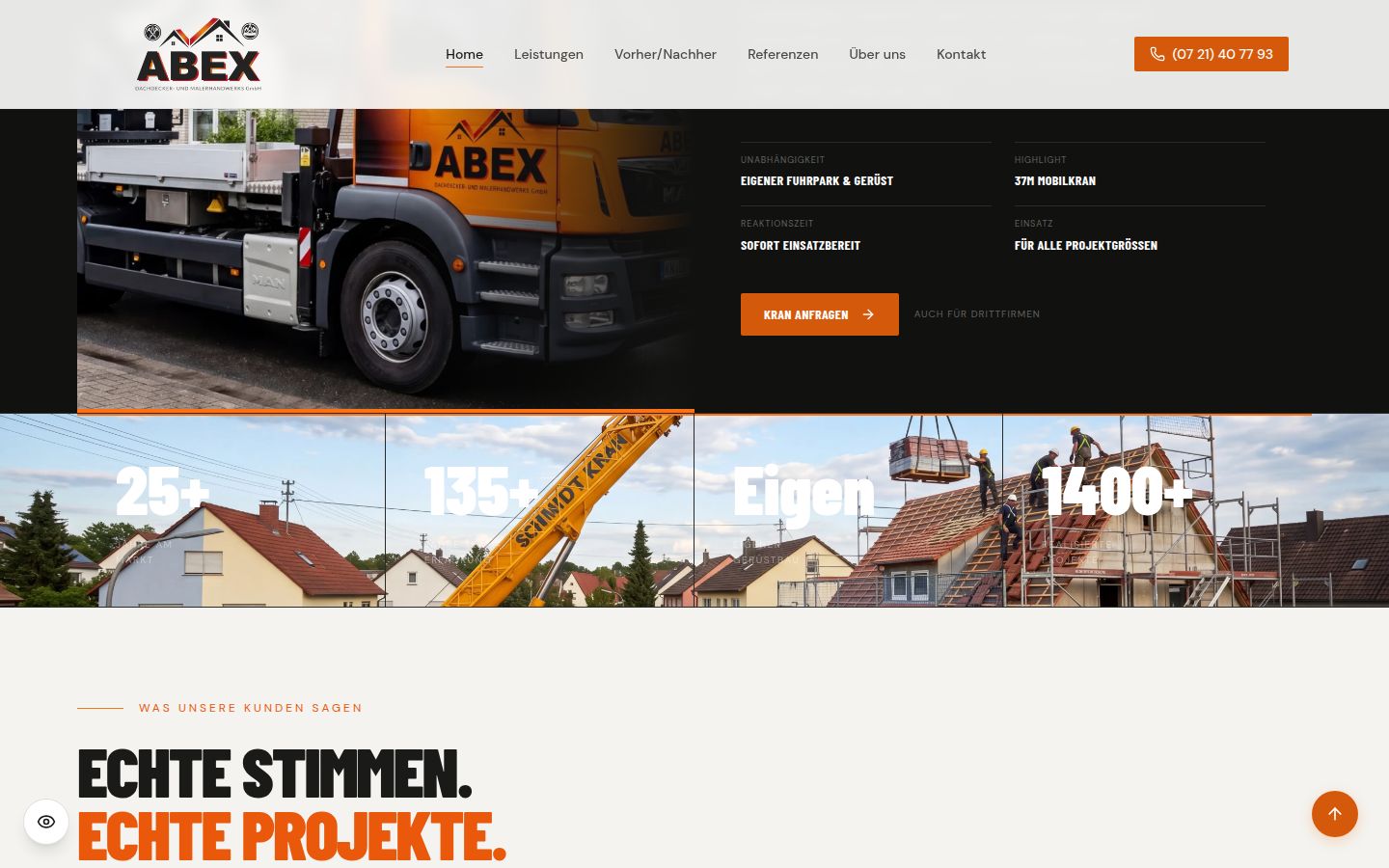 Sektion 2 der Website von ABEX Karlsruhe