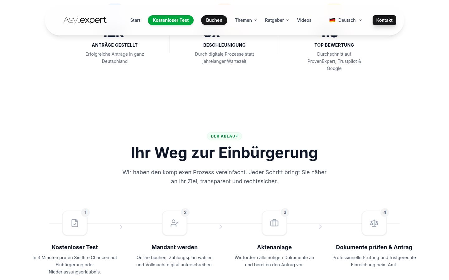 Sektion 1 der Website von Asylexpert
