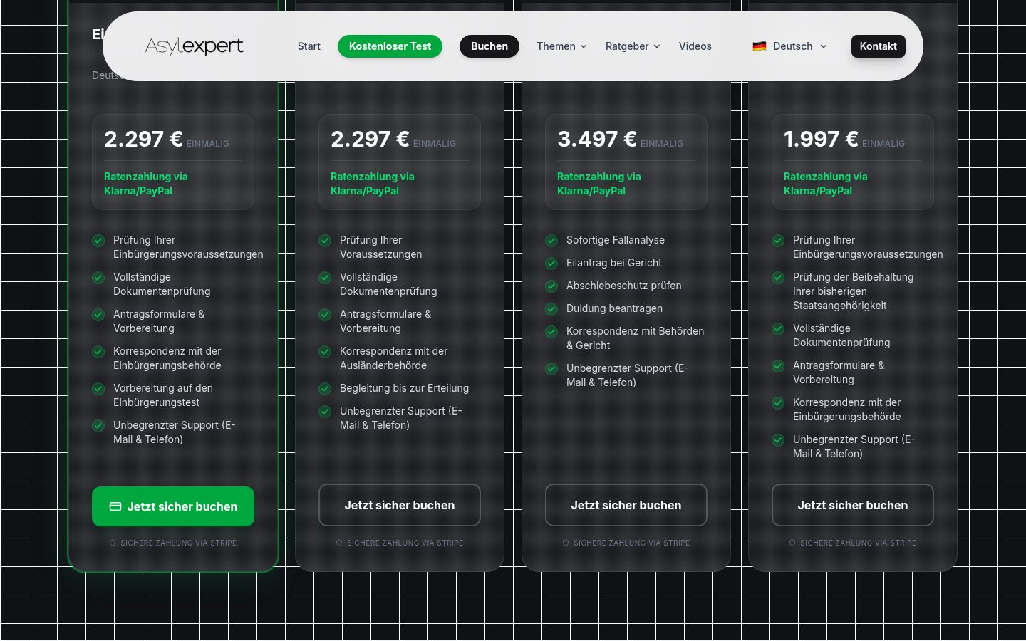 Sektion 2 der Website von Asylexpert
