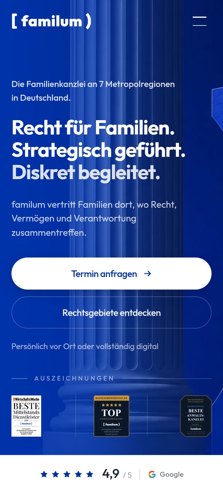 Mobile Ansicht der Website von Familum