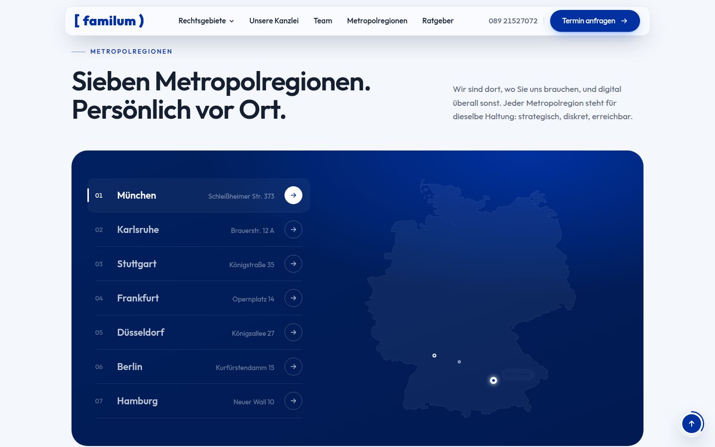 Sektion 1 der Website von Familum
