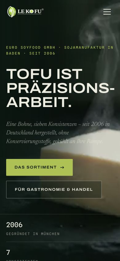 Mobile Ansicht der Website von LE KO FU