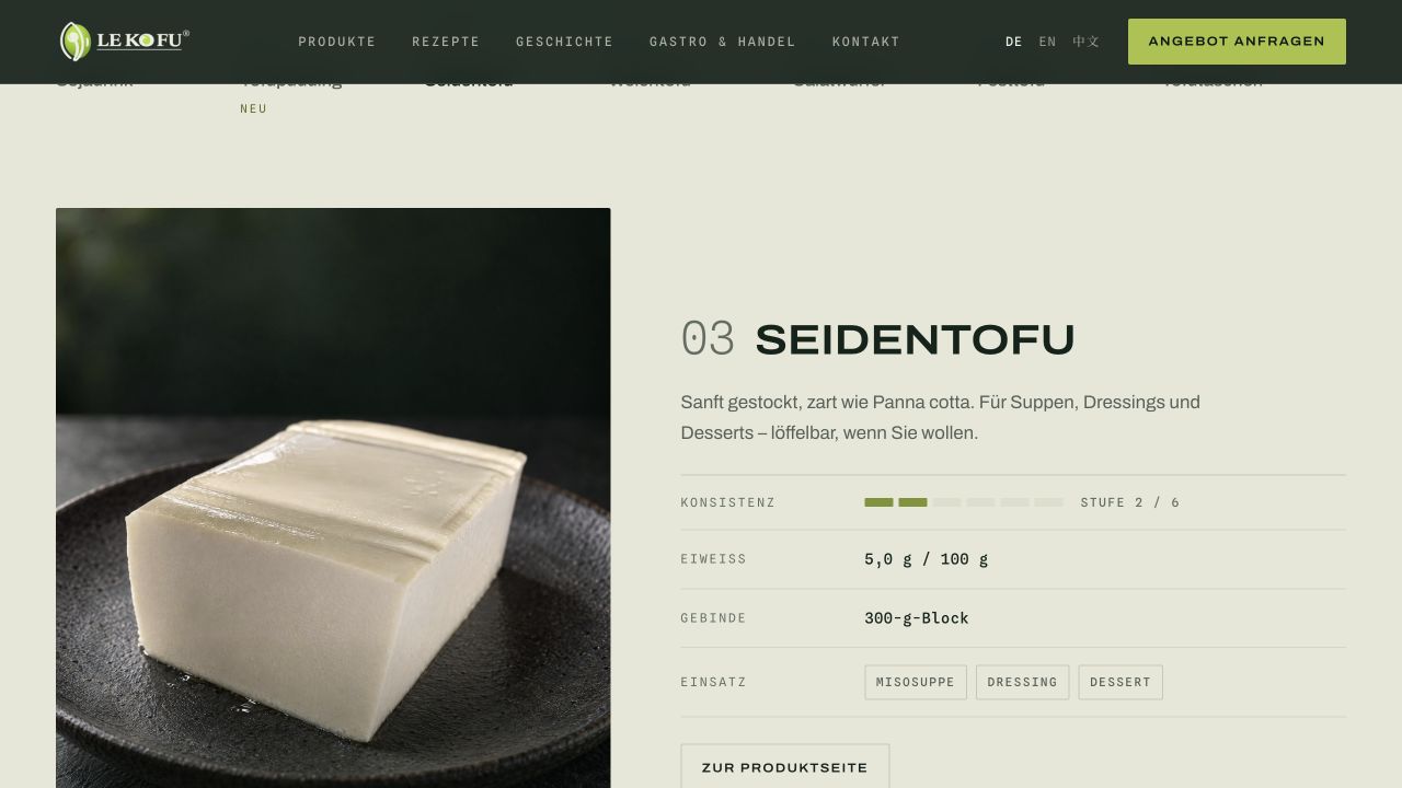 Sektion 1 der Website von LE KO FU