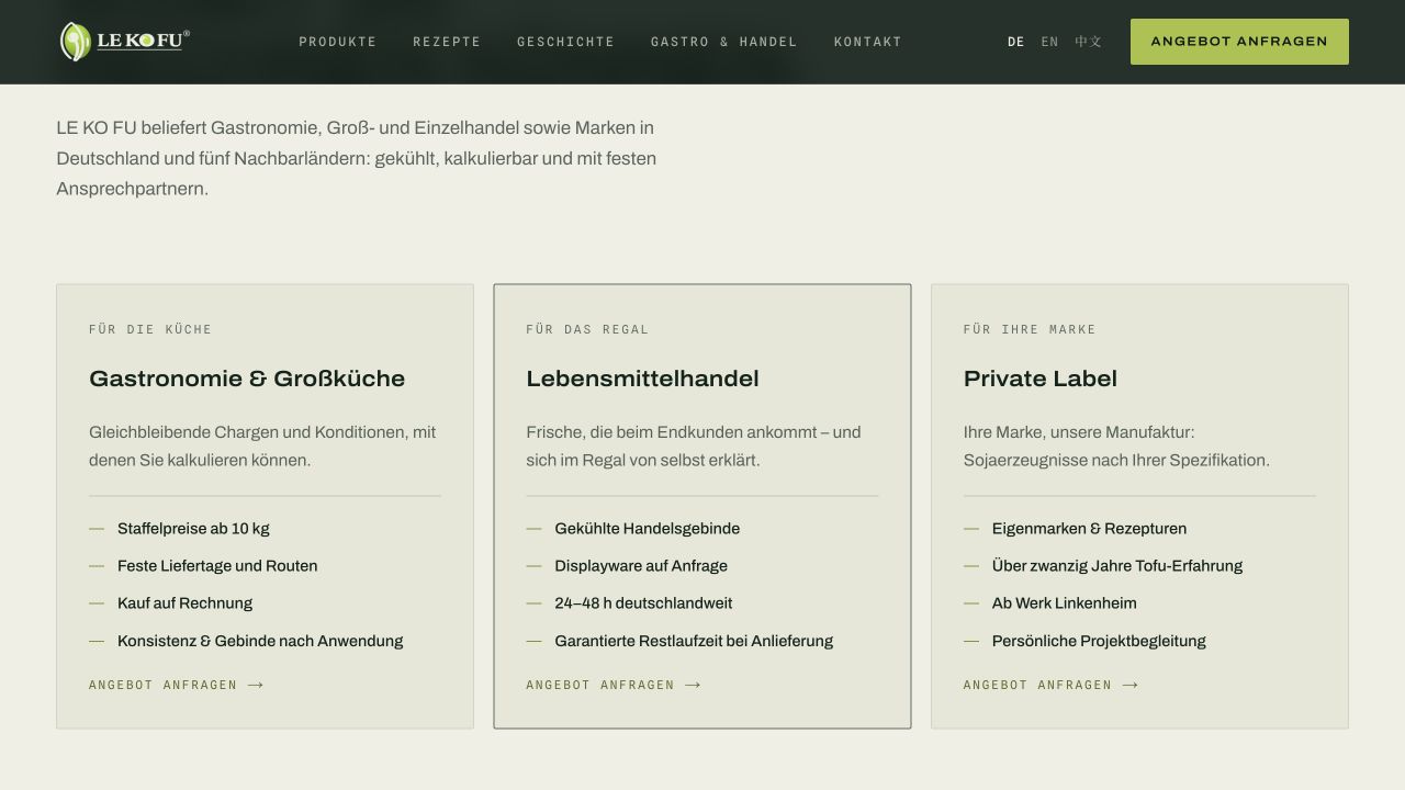 Sektion 2 der Website von LE KO FU