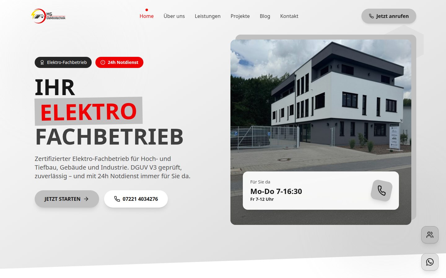 MG Elektrotechnik, Handwerk & Industrie: Website von Pixylmedia