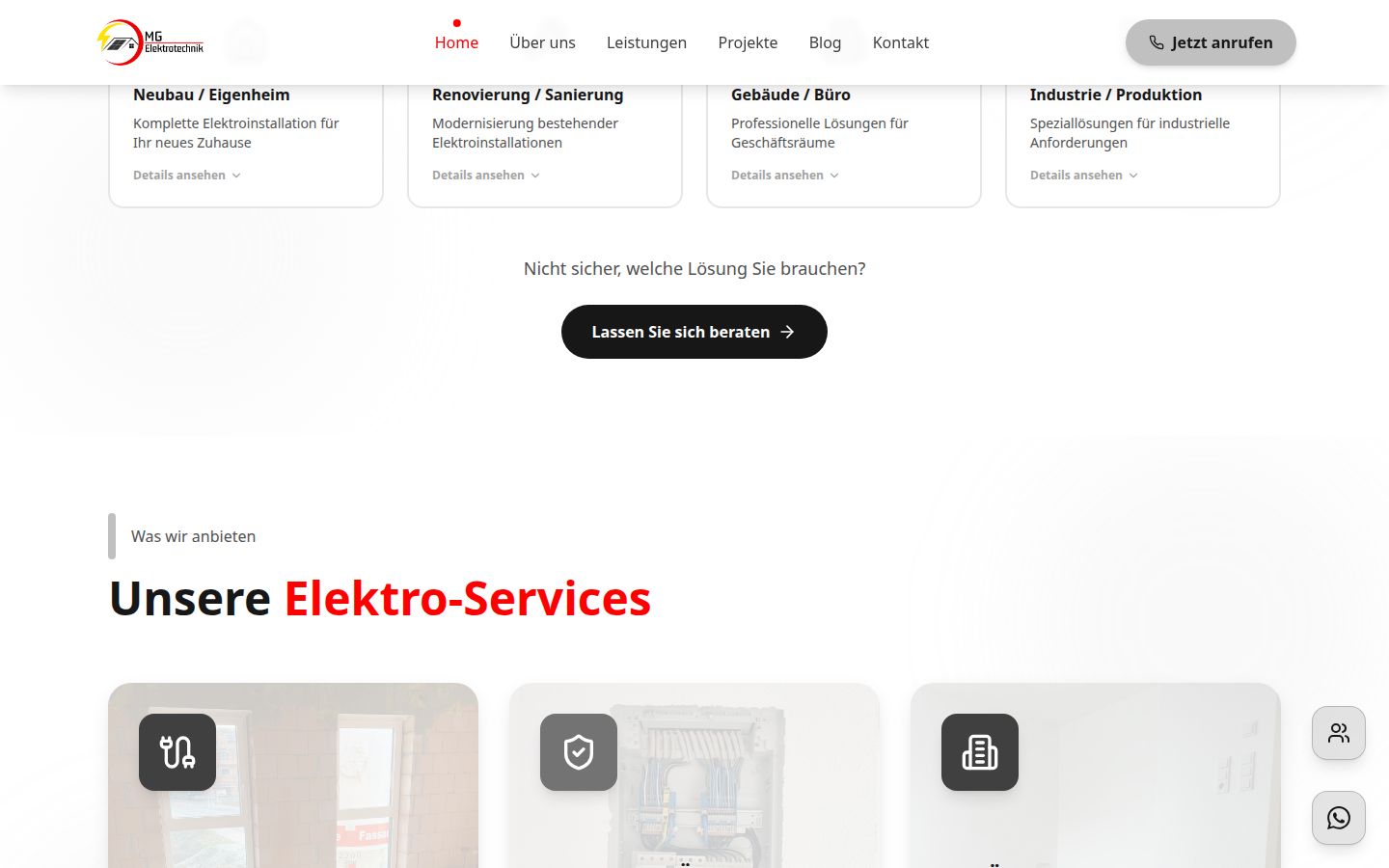 Sektion 1 der Website von MG Elektrotechnik